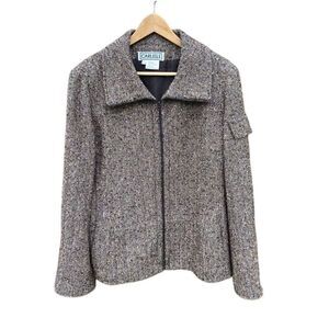 Carlisle Women's Vintage Brown Tweed Wool Jacket Size 16 Herringbone